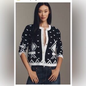 NVLT Black and White Geometric Heart Cardigan
